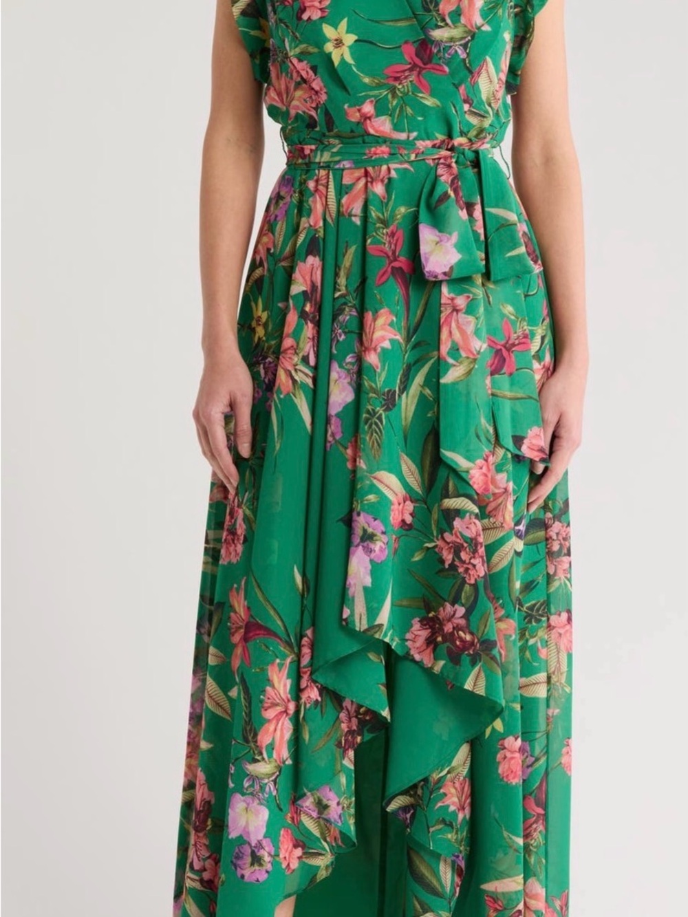 New York & Company Green Floral High-Low Maxi Dress